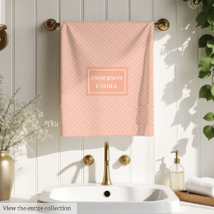 Pastel Coral Tartan Towels Chic Aesthetic Bathroom
