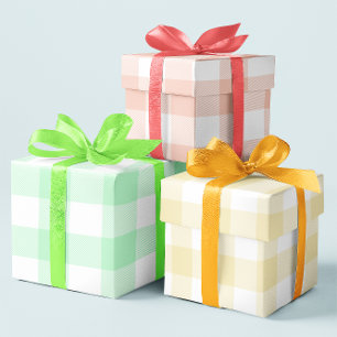 Pastel Coral Yellow and Mint Easter Gingham Multi Wrapping Paper Sheets