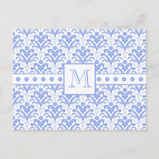 Pastel Cornflower Blue Art Deco Vintage Damask Postcard