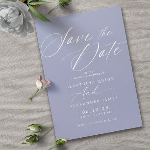 Pastel Cornflower Blue Simple Modern Script Save The Date