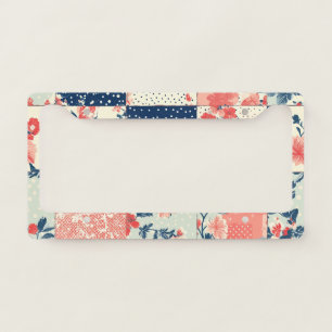 Pastel Cottage Floral Quilt in Indigo and Peach License Plate Frame
