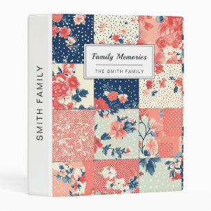 Pastel Cottage Floral Quilt in Indigo and Peach Mini Binder