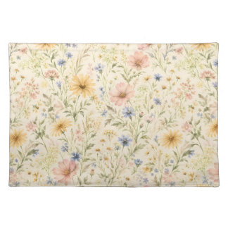 Pastel Cottage Wildflower Watercolor Cloth Placemat