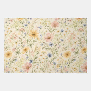 Pastel Cottage Wildflower Watercolor Doormat