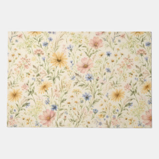 Pastel Cottage Wildflower Watercolor Doormat