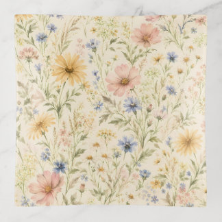Pastel Cottage Wildflower Watercolor Trinket Tray