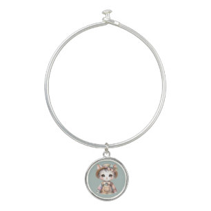 Pastel Cottagecore Cat in Overalls & Straw Hat Bangle Bracelet