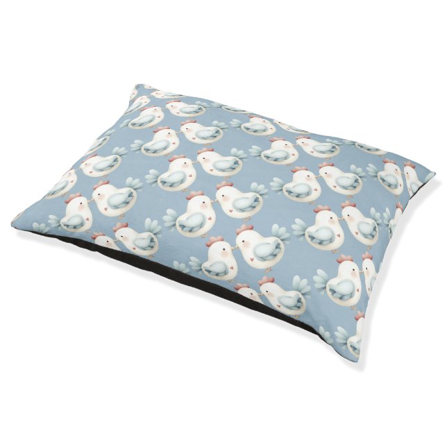Pastel Cottagecore Chicken Dog Bed (Angled)