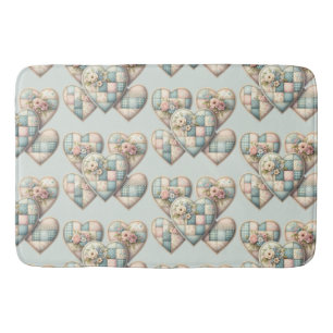 Pastel Cottagecore Patchwork Hearts Bath Mat