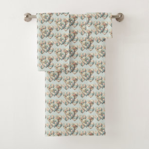 Pastel Cottagecore Patchwork Hearts Bath Towel Set