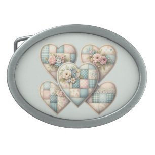 Pastel Cottagecore Patchwork Hearts Belt Buckle