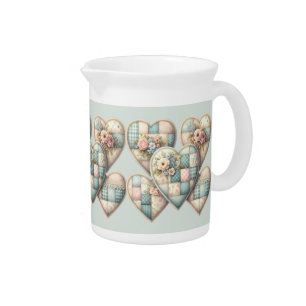 Pastel Cottagecore Patchwork Hearts Beverage Pitcher