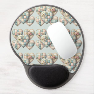 Pastel Cottagecore Patchwork Hearts Gel Mouse Pad