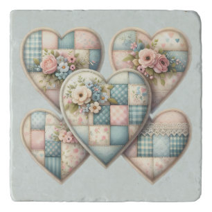 Pastel Cottagecore Patchwork Hearts Trivet