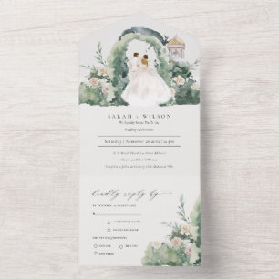 Pastel Couple Floral Garden Arch Botanical Wedding All In One Invitation
