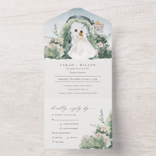 Pastel Couple Floral Garden Arch Botanical Wedding All In One Invitation