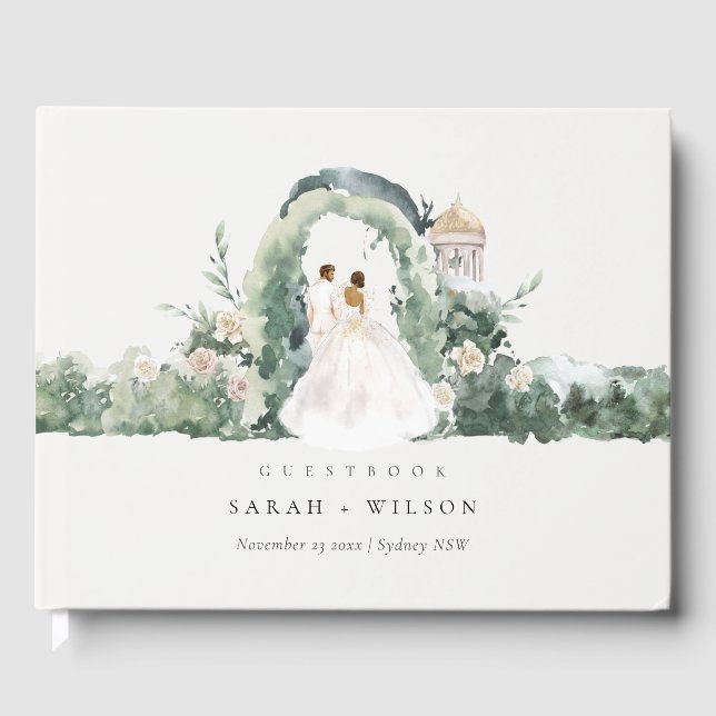 Pastel Couple Floral Garden Arch Botanical Wedding Guest Book (Front)