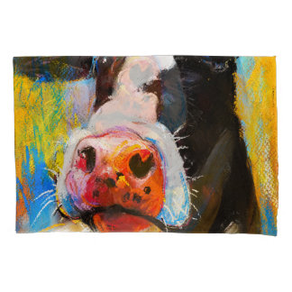 Pastel Cow Portrait Modern Painting Pillow Case