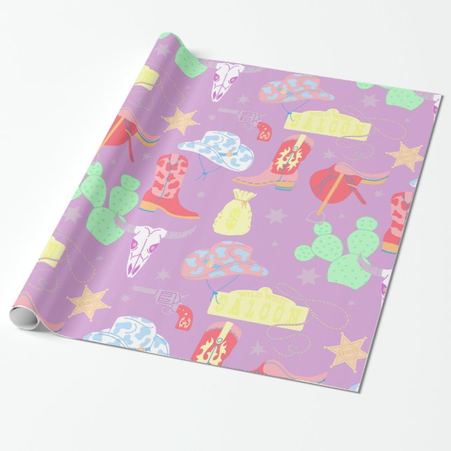 pastel cowgirl wild west saloon wrapping paper (Unrolled)