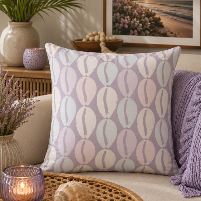 Pastel Cowrie Shell Pattern Lavender Mauve Throw Pillow (Creator Uploaded)