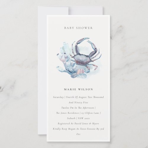 Pastel Crab Coral Nautical Baby Shower Invite