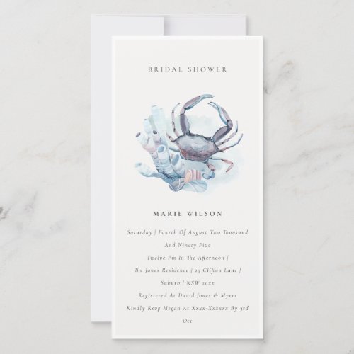 Pastel Crab Coral Nautical Bridal Shower Invite