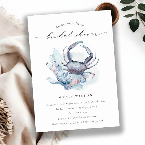 Pastel Crab Coral Nautical Bridal Shower Invite