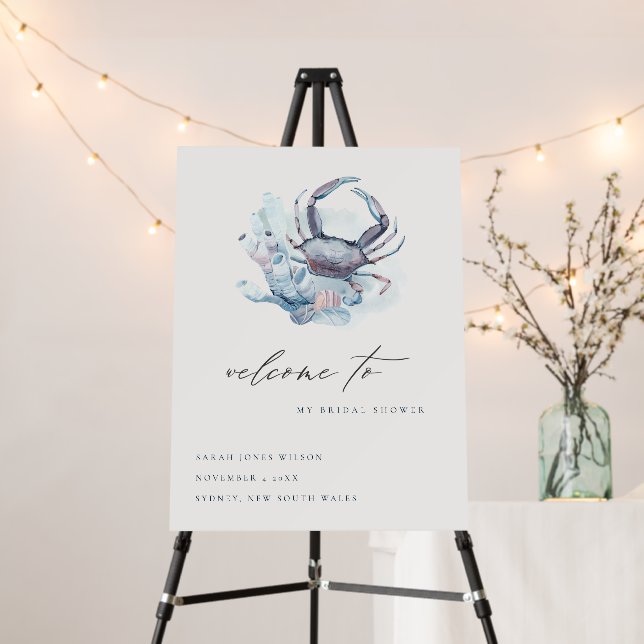 Pastel Crab Coral Nautical Bridal Shower Welcome Foam Board (In Situ (Stand))