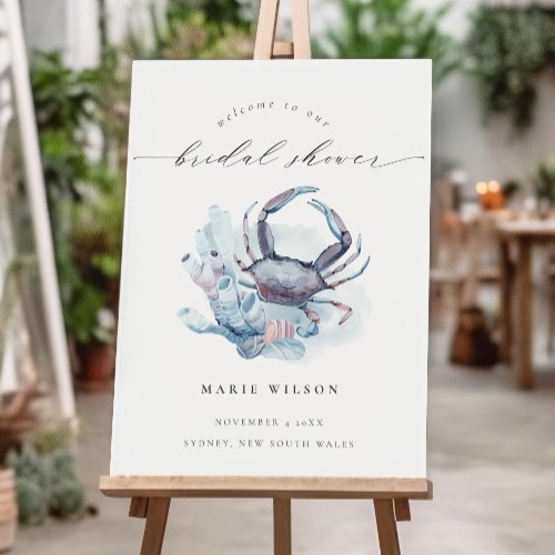 Pastel Crab Coral Nautical Bridal Shower Welcome Foam Board