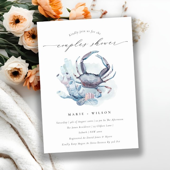 Pastel Crab Coral Nautical Couples Shower Invite (Creator Uploaded)