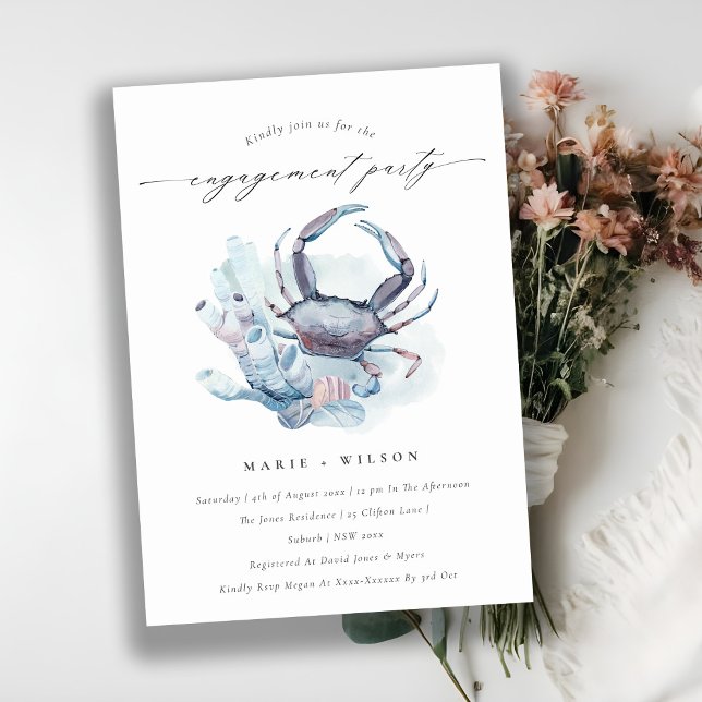 Pastel Crab Coral Nautical Engagement Invite (Creator Uploaded)