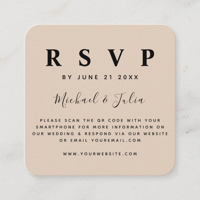Pastel Cream Beige QR Code Wedding RSVP Chic  Enclosure Card (Front)