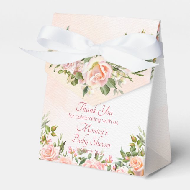 Pastel cream blush pink roses personalized favor boxes (Front Side)