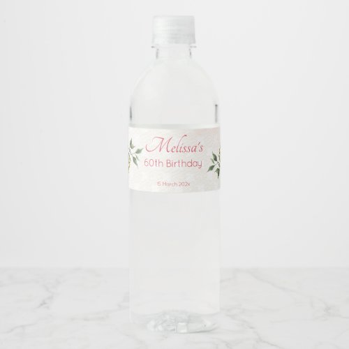 Pastel cream blush pink roses personalized   water bottle label