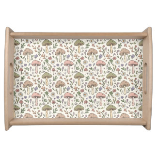 Pastel Cream Fungi Cottagecore Neutral Home Decor  Serving Tray