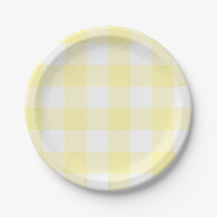 Pastel Cream Gingham Plaid Pattern Paper Plates