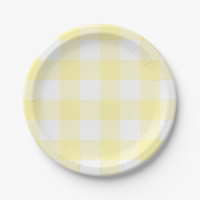 Pastel Cream Gingham Plaid Pattern Paper Plates (Front)
