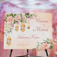 Pastel cream pink roses Arabian lanterns mehndi