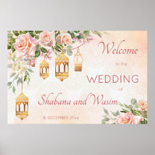 Pastel cream pink roses Arabian lanterns welcome Poster