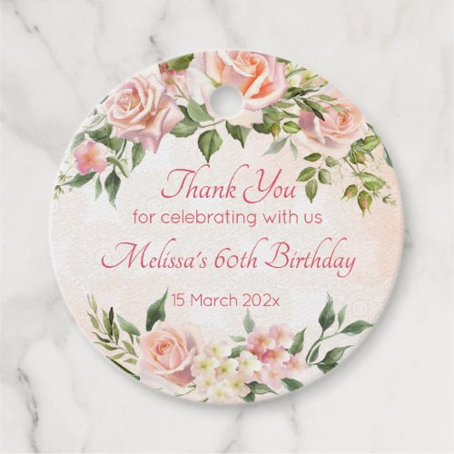 Pastel cream pink roses personalized  favor tags