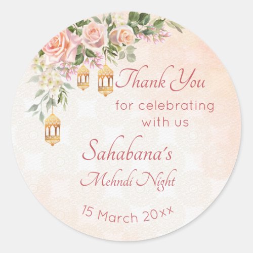 Pastel cream pink roses with Moroccan lanterns Classic Round Sticker