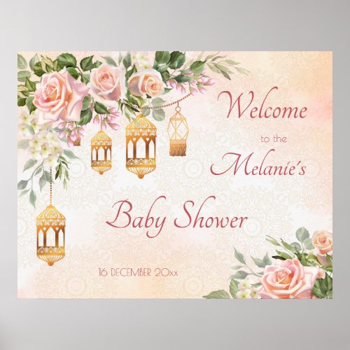 Pastel cream roses Arabian lanterns baby shower  Poster