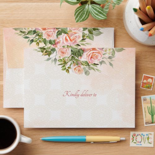 Pastel cream roses  wedding matching 5x7 for cards envelope