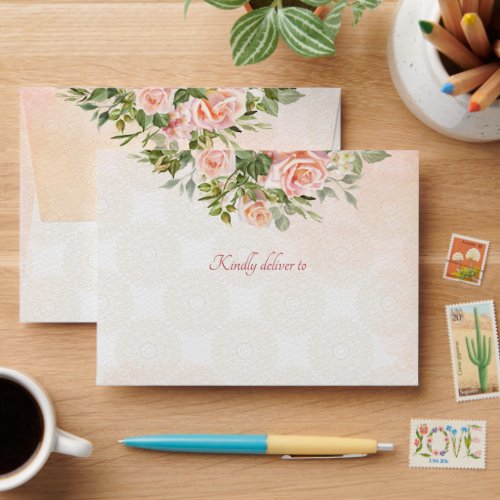 Pastel cream roses  wedding matching budget cards envelope