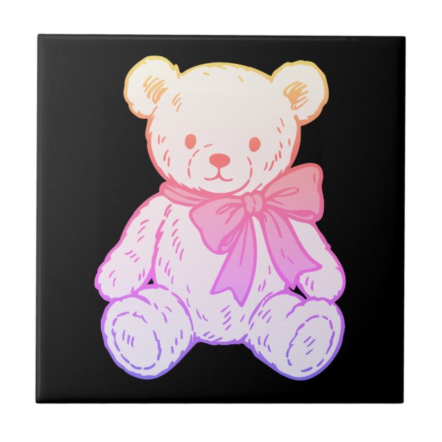 Pastel Creepy Cute Teddy Bear Seamless Pattern on  Ceramic Tile (Front)