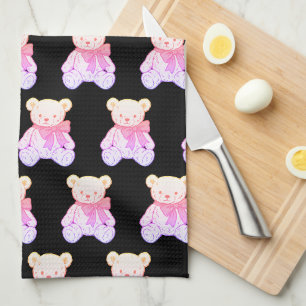 Pastel Creepy Cute Teddy Bear Seamless Pattern on Kitchen Towel