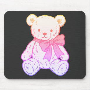 Pastel Creepy Cute Teddy Bear Seamless Pattern on Mouse Pad