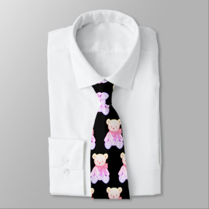 Pastel Creepy Cute Teddy Bear Seamless Pattern on Neck Tie