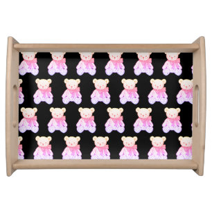 Pastel Creepy Cute Teddy Bear Seamless Pattern on Serving Tray