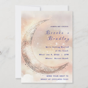 Pastel Crescent Moon Celestial Wedding Invitation